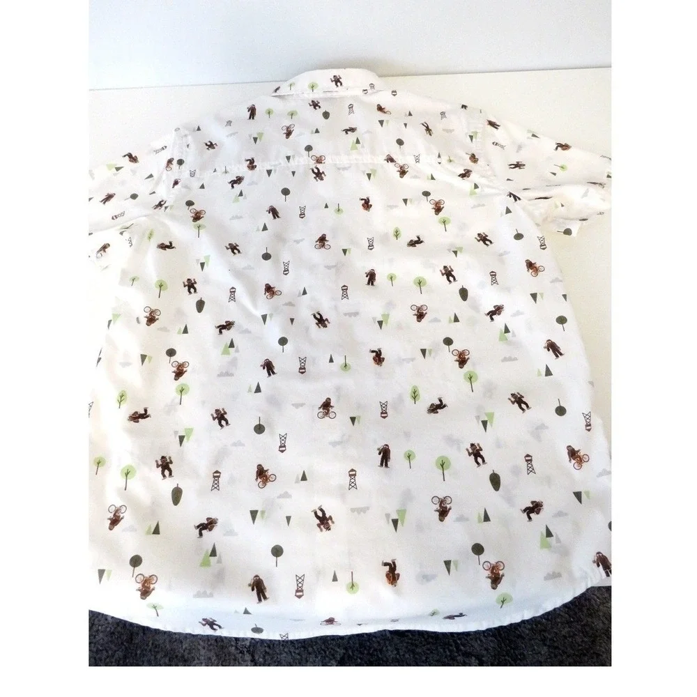 Eddie Bauer Boys M 10/12 Button Down Outdoor‎ Adventure Print Short Sleeve